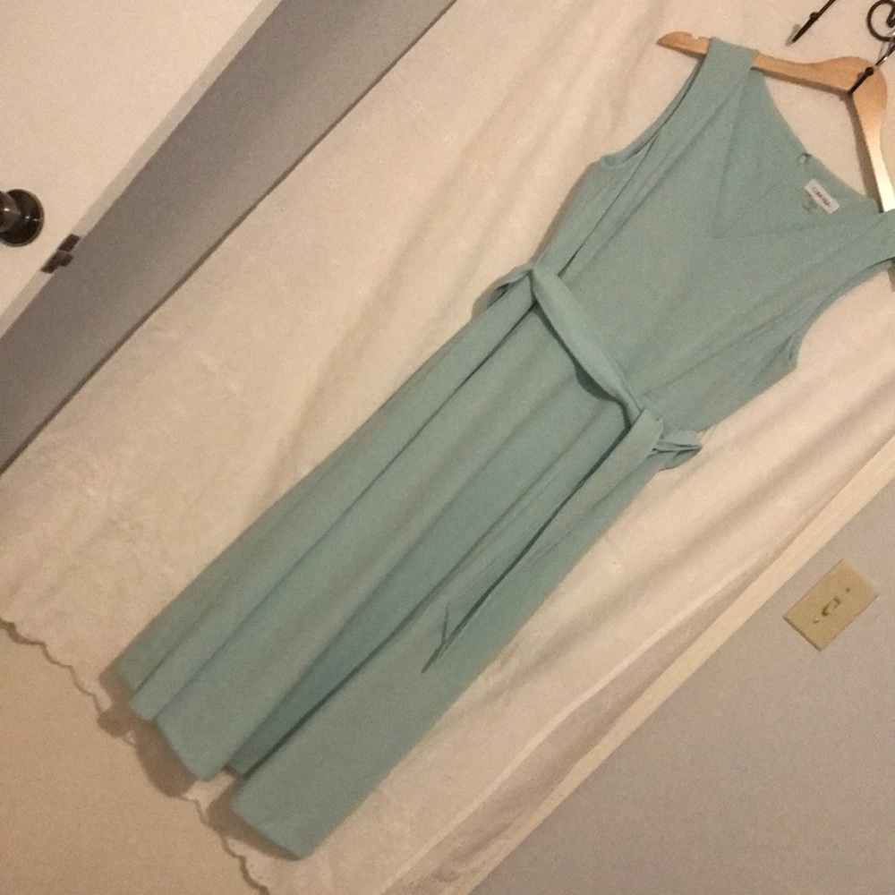 CK Tiffany Blue scuba crepe Sleeveless midi dress w/ POCKETS
